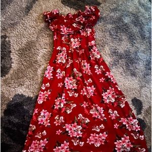 Red floral print kid dress